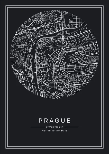 Mapa Praga Imprimible Blanco Negro Diseño Póster Vector Illistration — Vector de stock