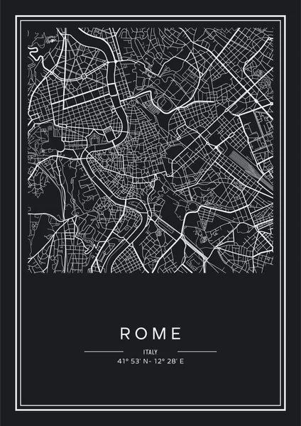 Blanco Negro Imprimible Roma Mapa Ciudad Diseño Póster Vector Illistration — Vector de stock