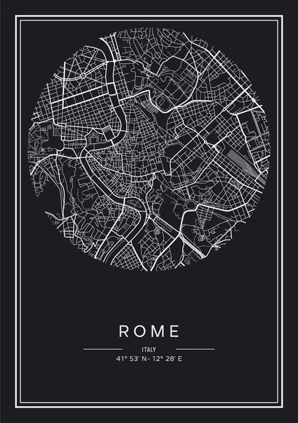 Blanco Negro Imprimible Roma Mapa Ciudad Diseño Póster Vector Illistration — Vector de stock