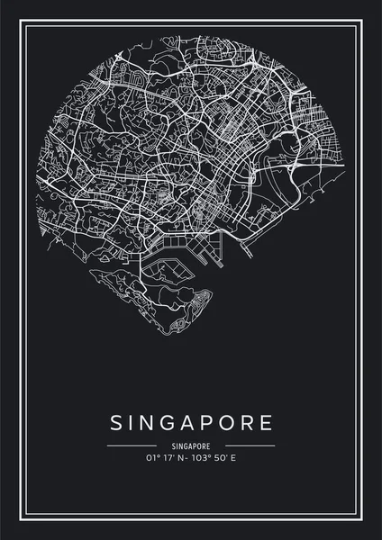 Schwarz Weiß Bedruckbarer Stadtplan Von Singapur Plakatgestaltung Vektorillistration — Stockvektor