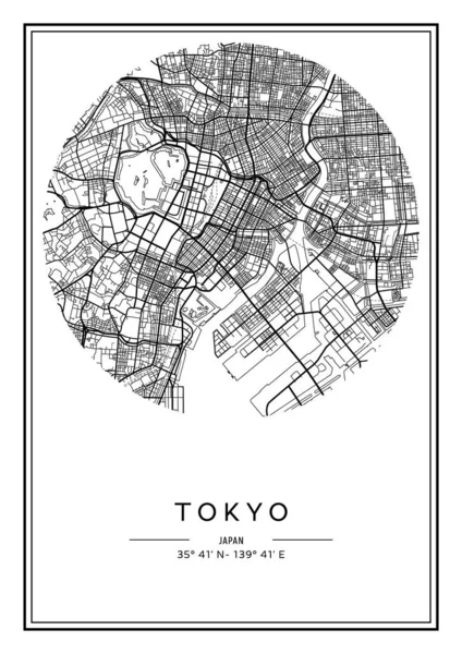 Black White Printable Tokyo City Map Poster Design Vector Illistration — Stock Vector