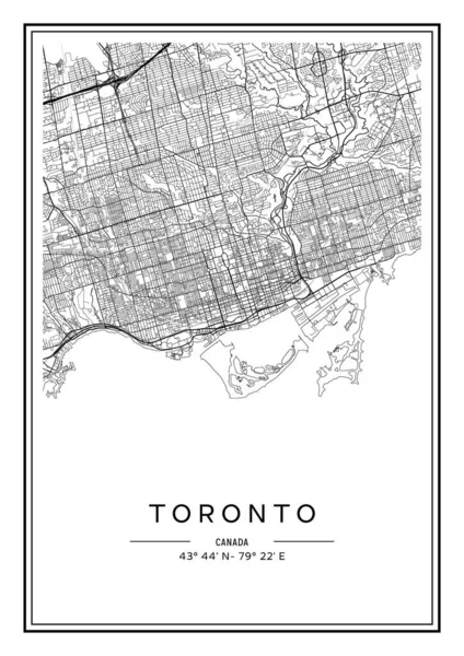 Mapa Toronto Imprimible Blanco Negro Diseño Póster Vector Illistration — Archivo Imágenes Vectoriales