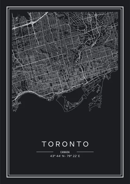 Mapa Toronto Imprimible Blanco Negro Diseño Póster Vector Illistration — Vector de stock