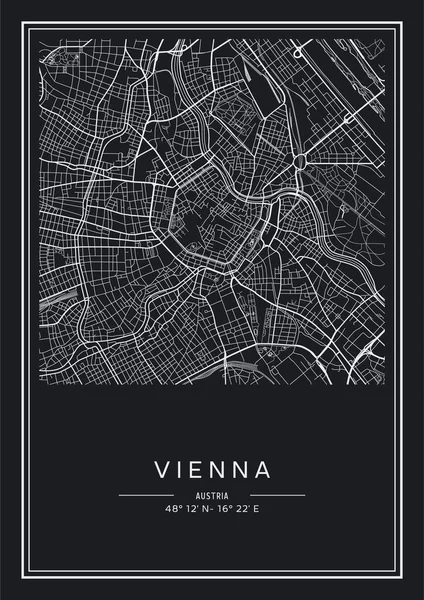 Zwart Wit Printbare Wenen Stadsplattegrond Affiche Ontwerp Vectorillistratie — Stockvector
