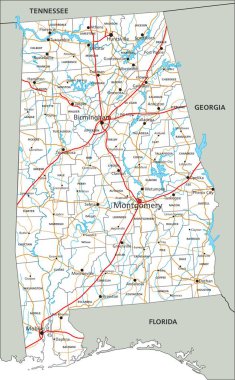Etiketli yüksek detaylı Alabama yol haritası.