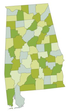 Ayrık katmanlı, son derece detaylı politik harita. Alabama