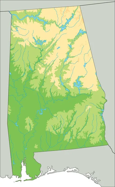 Mapa Físico Alabama Alto Detallado — Vector de stock