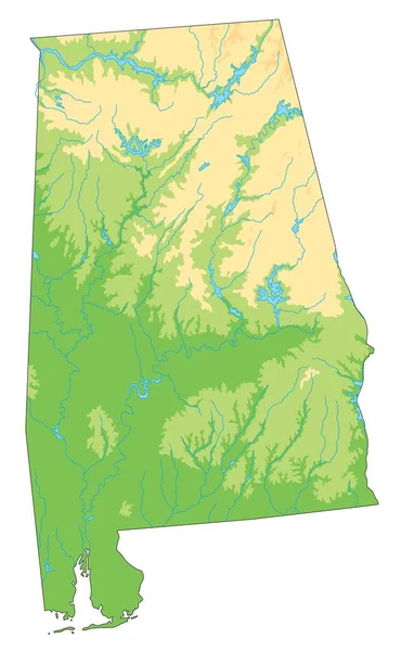High Detailed Alabama Physical Map — Stock Vector