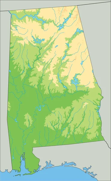 Mapa Físico Alabama Alto Detallado — Vector de stock