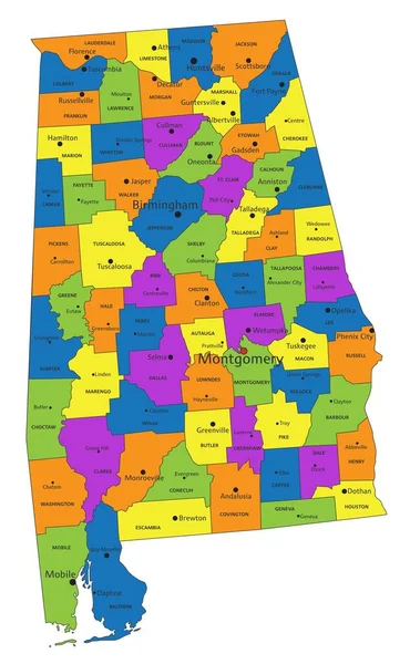 Colorata Mappa Politica Dell Alabama Con Strati Chiaramente Etichettati Separati — Vettoriale Stock