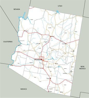 Etiketli yüksek detaylı Arizona yol haritası.