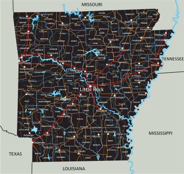 Etiketli yüksek detaylı Arkansas yol haritası.