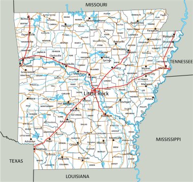 Etiketli yüksek detaylı Arkansas yol haritası.