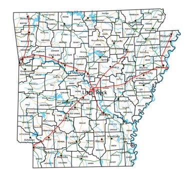 Arkansas yolu ve otoyol haritası. Vektör illüstrasyonu.