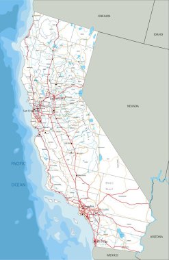 Etiketli yüksek detaylı California yol haritası.