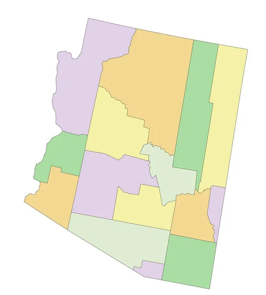 Арізона Дуже Детальна Редагована Політична Карта — стоковий вектор