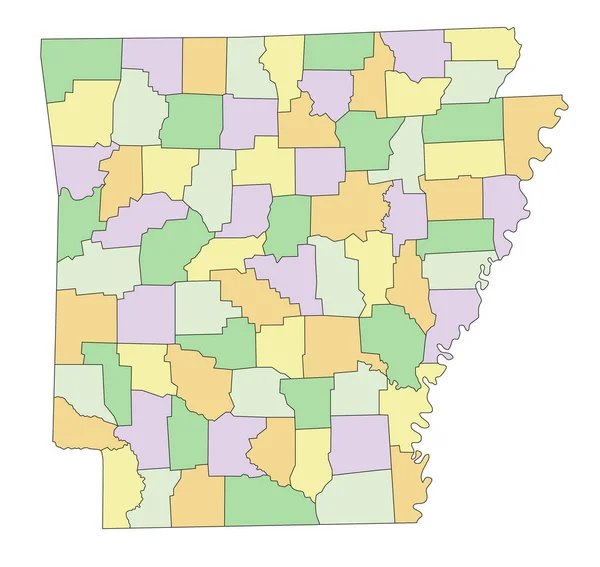 Arkansas Mycket Detaljerad Redigerbar Politisk Karta — Stock vektor