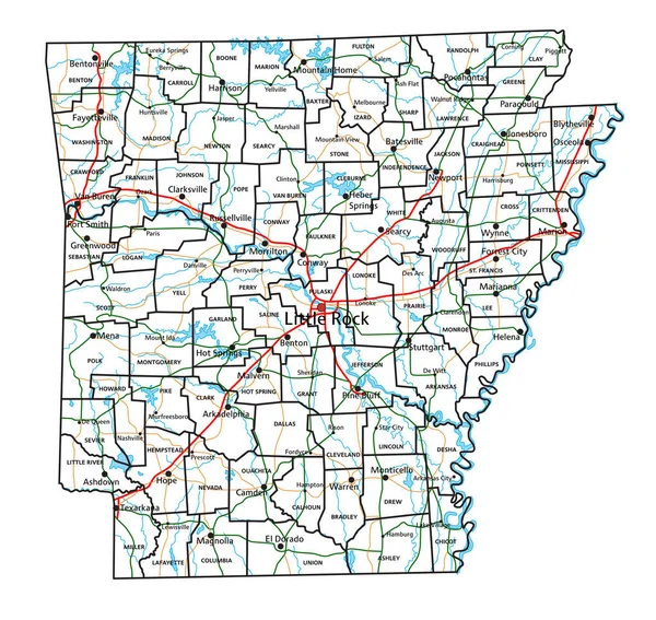 阿肯色州的道路和路线图 矢量说明 — 图库矢量图片