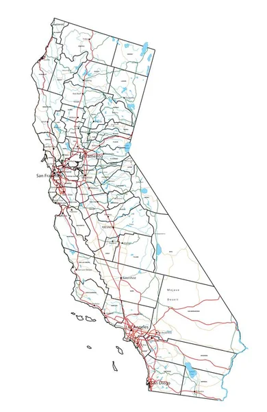 加州的道路和公路地图 矢量说明 — 图库矢量图片