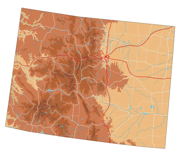 Hoch Detaillierte Physische Karte Von Colorado — Stockvektor