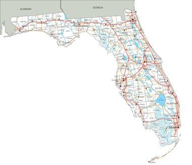 Etiketli yüksek detaylı Florida yol haritası.