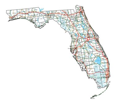Florida yolu ve otoyol haritası. Vektör illüstrasyonu.