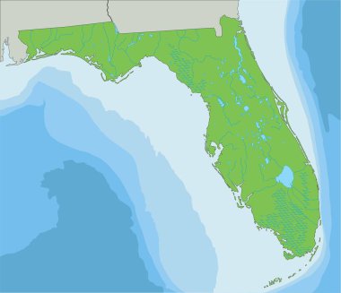 Yüksek detaylı Florida fiziksel haritası.