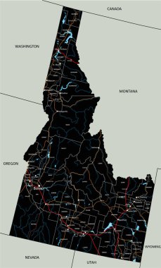 Etiketli yüksek detaylı Idaho yol haritası.