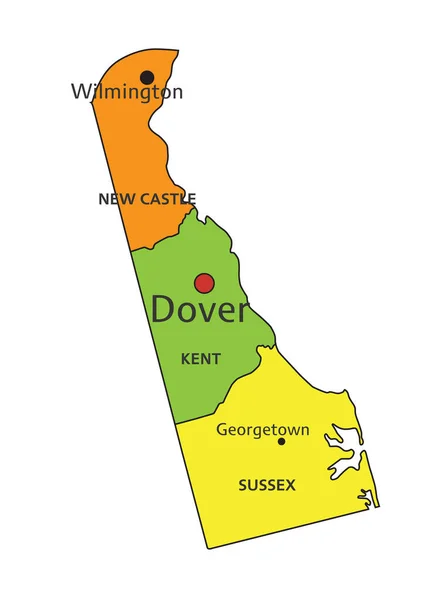 Colorata Mappa Politica Del Delaware Con Strati Chiaramente Etichettati Separati — Vettoriale Stock