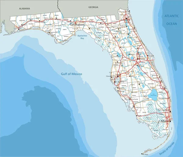 stock vector High detailed Florida road map with labeling.