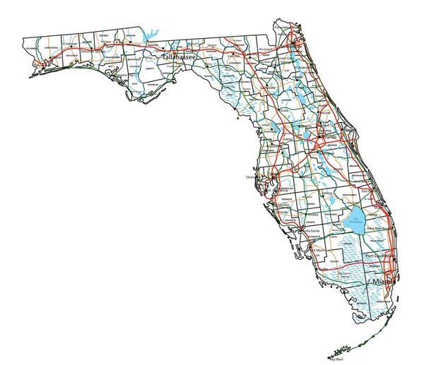 フロリダの道路と高速道路地図 ベクターイラスト — ストックベクタ
