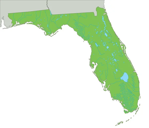 Hög Detaljerad Florida Fysisk Karta — Stock vektor