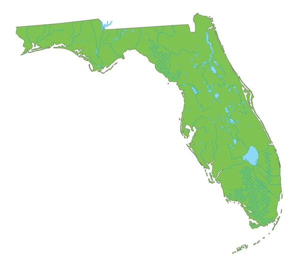High Detailed Florida Fizikai Térkép — Stock Vector