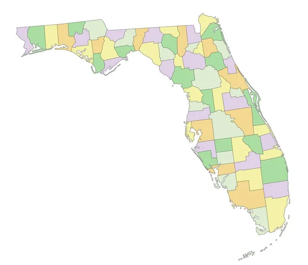 Florida Vysoce Podrobná Upravitelná Politická Mapa — Stockový vektor
