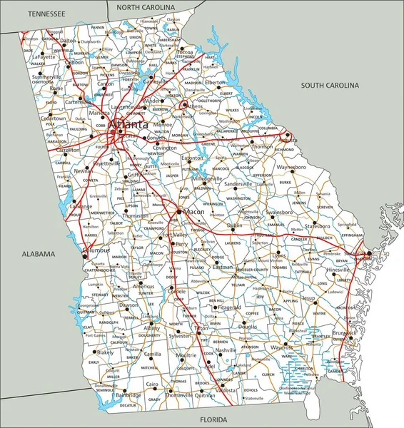 Etiketli Yüksek Detaylı Georgia Yol Haritası — Stok Vektör