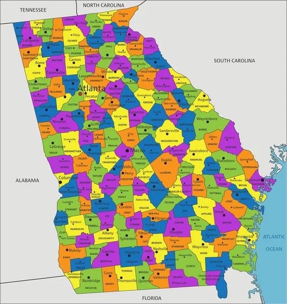 Mapa Político Colorido Geórgia Com Camadas Claramente Rotuladas Separadas Ilustração —  Vetores de Stock