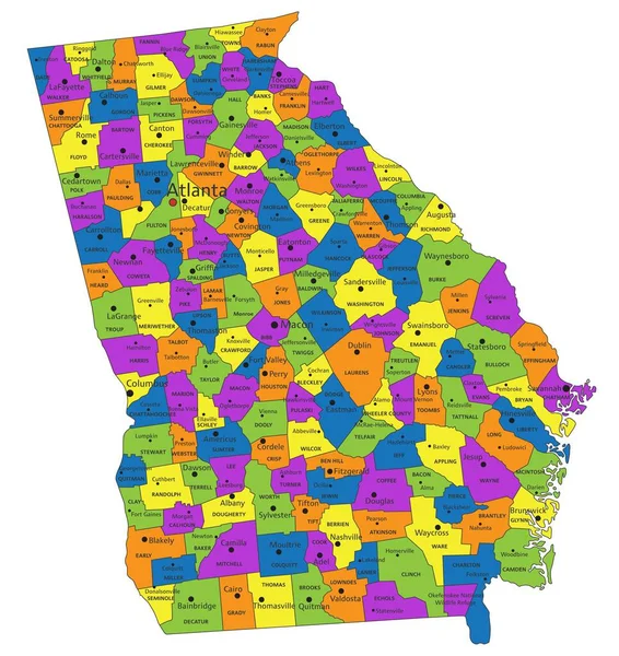 Carte Politique Colorée Géorgie Avec Des Couches Clairement Étiquetées Séparées — Image vectorielle