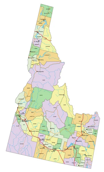Idaho Hochdetaillierte Editierbare Politische Landkarte Mit Beschriftung — Stockvektor