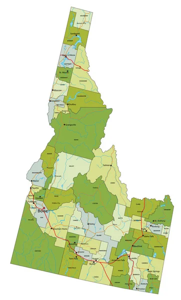 高度详细的可编辑政治地图与分离层 爱达荷 — 图库矢量图片