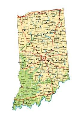 High detailed Indiana physical map with labeling. clipart