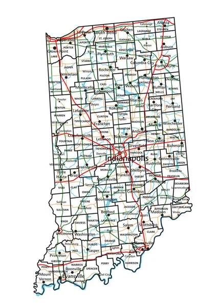 Indiana Road Highway Map Ilustración Vectorial — Vector de stock