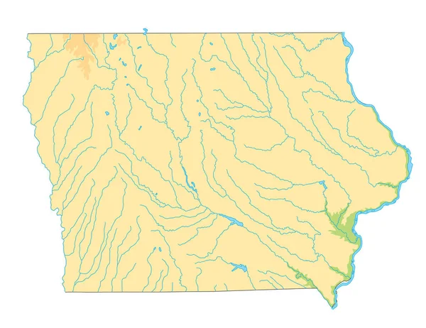 爱荷华州高度详细的物理地图 — 图库矢量图片