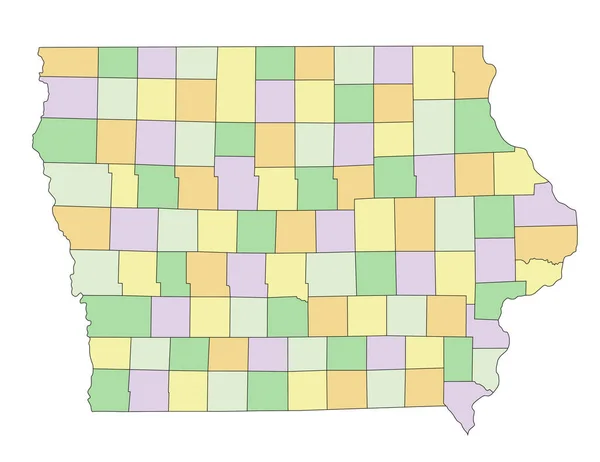 アイオワ州 詳細な編集可能な政治地図 — ストックベクタ