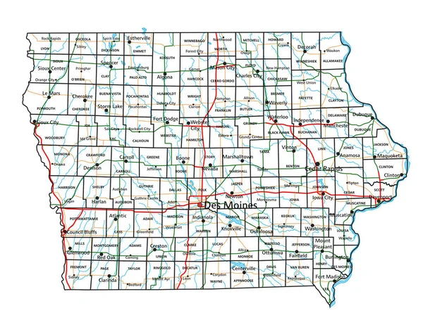 Estrada Iowa Mapa Auto Estrada Ilustração Vetorial — Vetor de Stock
