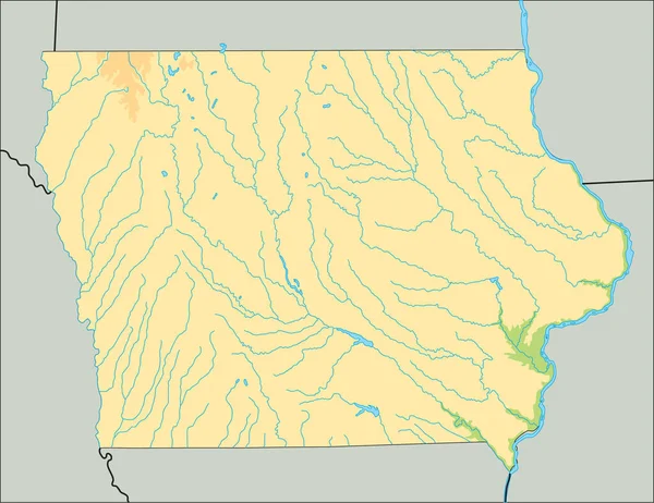 Carte Physique Détaillée Iowa — Image vectorielle