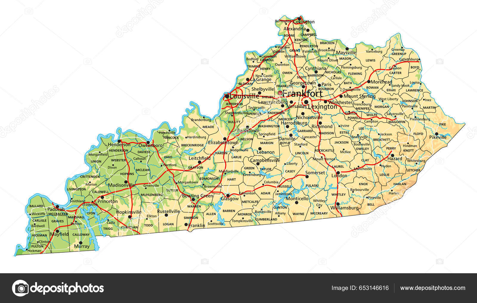 High Detailed Kentucky Physical Map Labeling Stock Vector By Delpieroo   Depositphotos 653146616 Stock Illustration High Detailed Kentucky Physical Map 