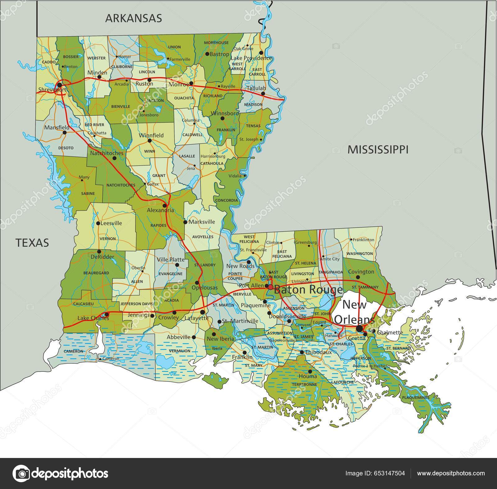 Vector Map of Louisiana political