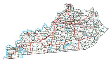 Kentucky yolu ve otoyol haritası. Vektör illüstrasyonu.
