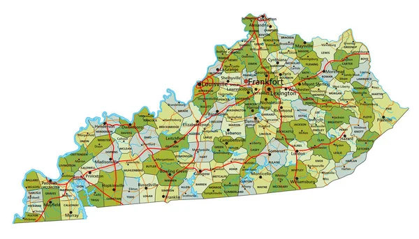 Mapa Político Editable Altamente Detallado Con Capas Separadas Kentucky — Vector de stock