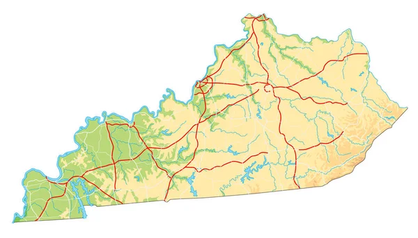 高詳細ケンタッキー州物理地図 — ストックベクタ